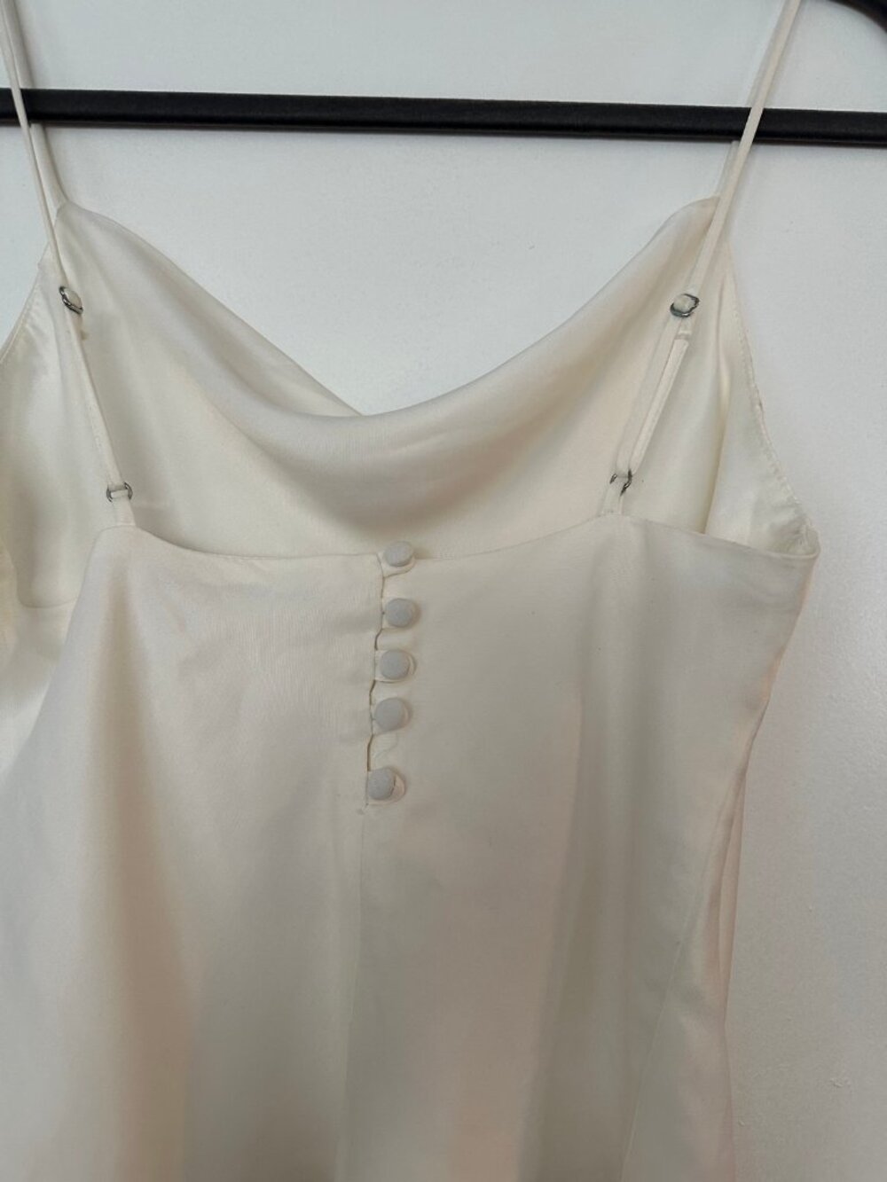 Zara Satin Cowl Neck Camisole Ivory Champagne Adjustable Straps Back Buttons XS